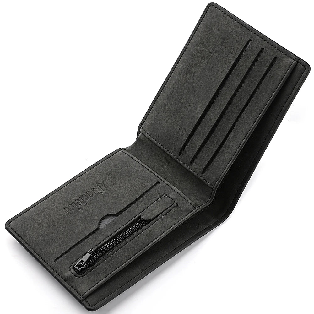 Billetera para Hombre con Monedero de Cierre: Piel Sintética (PU), Estilo Retro con Estampado y Múltiples Compartimentos para Tarjetas y Billetes.