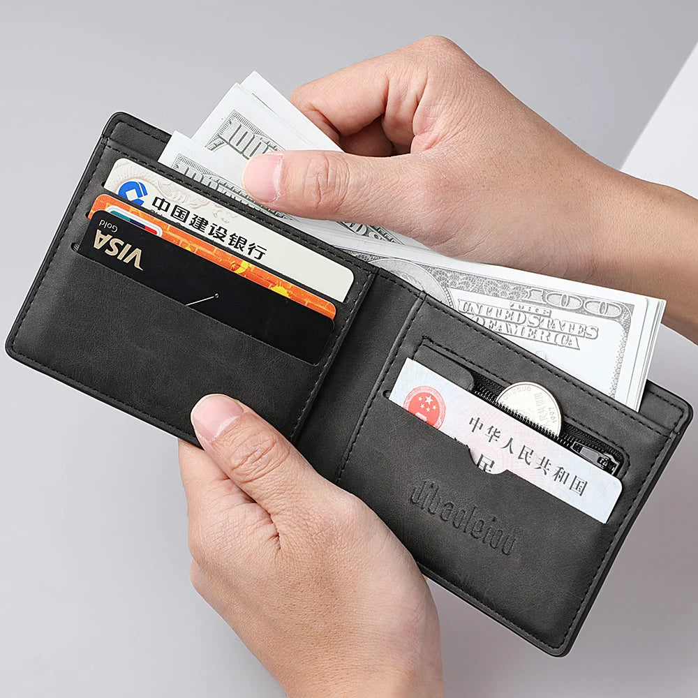 Billetera para Hombre con Monedero de Cierre: Piel Sintética (PU), Estilo Retro con Estampado y Múltiples Compartimentos para Tarjetas y Billetes.